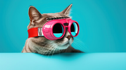 Cat Wearing Pink Goggles - Adorable Feline Accessory for Eye Protection