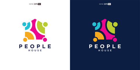 house home people human team work family colorful logo vector icon illustration