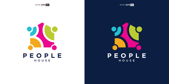 house home people human team work family colorful logo vector icon illustration