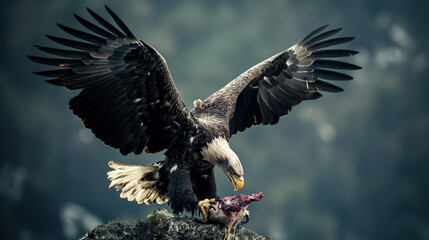 Eagle landing with a meal.