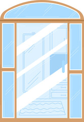 Wooden frame glass door vector illustration. Modern entrance, interior design element.