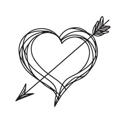 Heart and arrow in one line. vector illustration. Valentine's day, minimalistic heart in one line, love symbol, cupid symbol