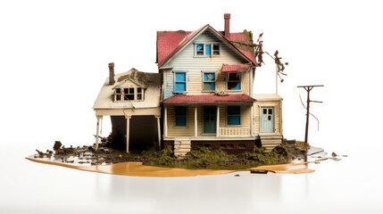 House With Red Roof and Blue Windows in a Residential Neighborhood