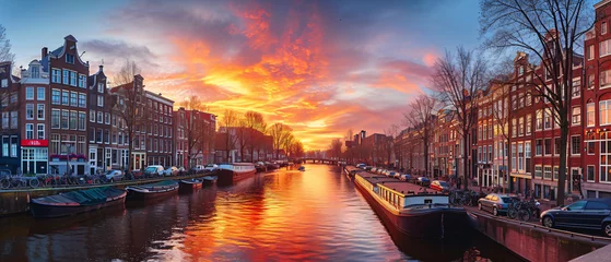 Poster de jardin Amsterdam Amsterdam City Beautiful Panorama Sunset