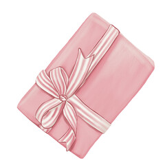 Illustration of pink gift box with ribbon, valentine's day, love