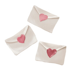 Valentines day png clipart, hand drawn letter envelopes with hearts for Valentine's day, transparent background 