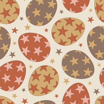 Howdy star printed Easter eggs rodeo vector seamless pattern. Wild West Happy Easter background.