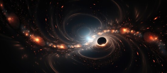 3 Supermassive Black Holes merging, illustrated in 3D. - obrazy, fototapety, plakaty