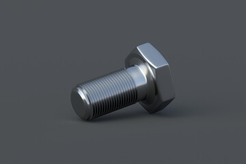 Metal bolt on black background. Construction materials. Industrial equipment. Tools in the workshop. 3d render