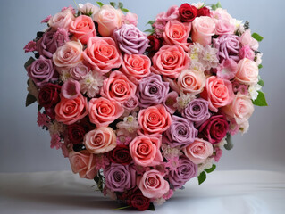 Heart-Shaped Arrangement of Pink and Purple Roses