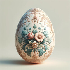single Easter egg with a vintage style design, featuring classic and timeless elements ,Decorated easter egg with floral ornament on a white background
