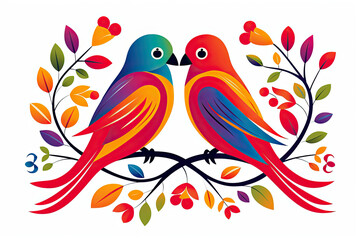 Fototapeta premium Two Birds Perched on Tree Branch, Nature Wildlife Photography