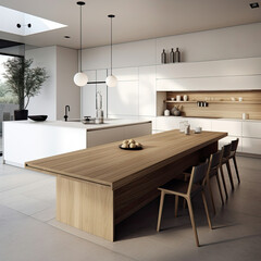 Spacious Modern Kitchen With Large Wooden Table