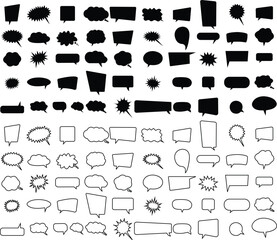 Set of Talk bubble speech icons. Blank empty bubble vectors illustrations designs elements. Chat on Flat symbols template editable stock. Dialogue balloon sticker silhouette on transparent background.