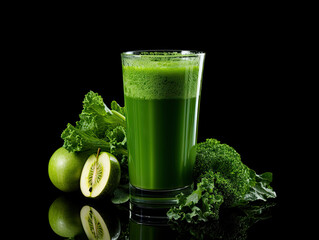 Glass of Green Juice Next to Vegetables
