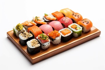 Japanese sushi plate isolated on a white background photography
