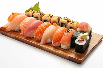 Japanese sushi plate isolated on a white background photography