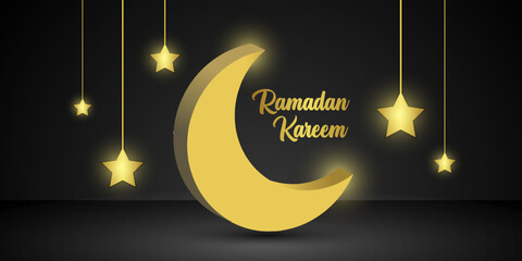 Ramadan Kareem background with 3D moon shape