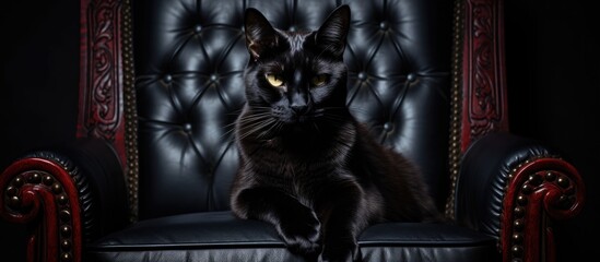 Dark feline rests on seat.