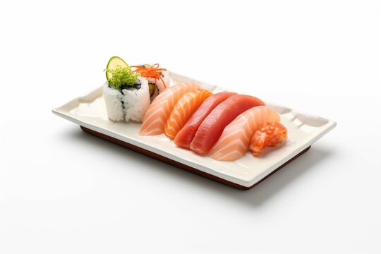 Japanese sushi plate isolated on a white background photography