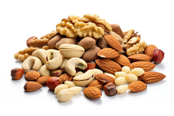Assorted Nut Collection on White Background