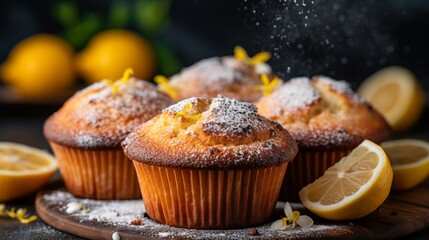 Delicious homemade lemon poppy seed muffins dessert recipe concept for home kitchen baking - obrazy, fototapety, plakaty