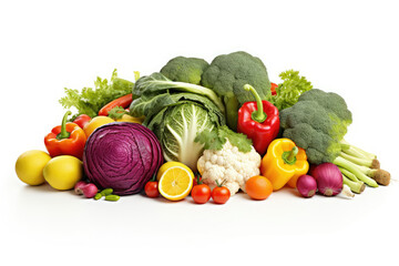Assorted Vegetables Piled on White Background