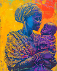 Fototapeta premium Schwarze Frau mit Kind im Arm