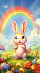 Obraz na płótnie Canvas Painting of Bunny Holding Carrot, A Delightful Artwork Depicting a Cute Rabbit Enjoying Its Favorite Snack