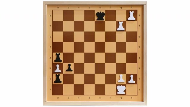 Linear checkmate with a queen and a rook in a chess game, stop motion