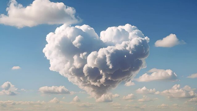 Magic real heart made from white clouds in the bright blue sky sky. heart shaped clouds. Love. Panoramic sky for Valentine's Day, Wedding, Mother's Day. Holidays of love and tenderness