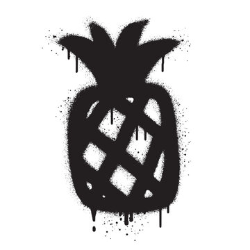 Emoticon pineaple graffiti with black spray paint.vector illustration.