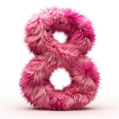 Pink Fuzzy Number 8 on White Background