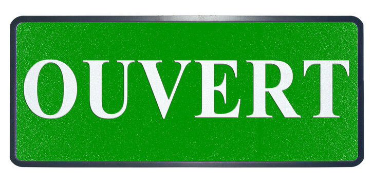 Ouvert, marquage sur plaque métallique réfléchissante verte 