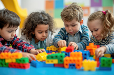 children playing with building block together