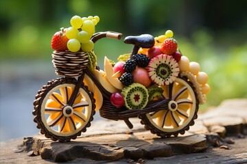 Vibrant fruit bicycle  a colorful fusion of active sports and healthy eating delights