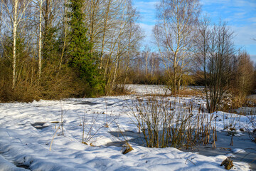 frozen agriculture fields in winter - 708443175