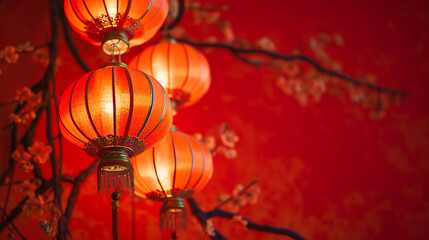 Fototapeta na wymiar Chinese New Year red background with lanterns. 