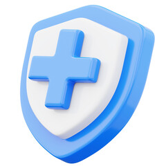 Obraz premium Shield plus cross icon. Protection shield sign. Health care symbol. 3d render illustration on transparent background