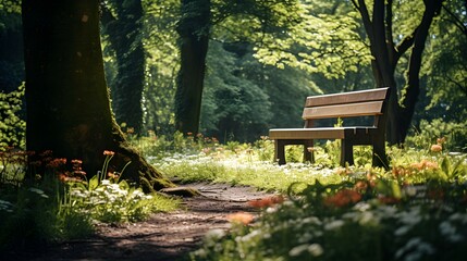 wooden bench in the park ,Predestination, picnic table in the middle of the forest in autumn
