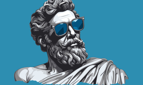 Greek statue in sunglasses isolated vector style with transparent background illustration