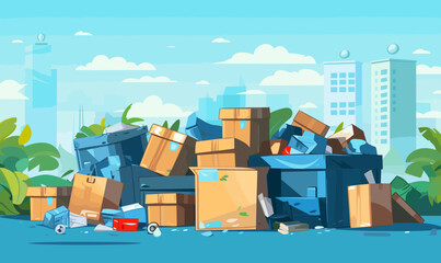 boxes pile of trash vector flat minimalistic isolated vector style illustration - obrazy, fototapety, plakaty
