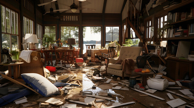 Flood water damages Interior of a home full of goods