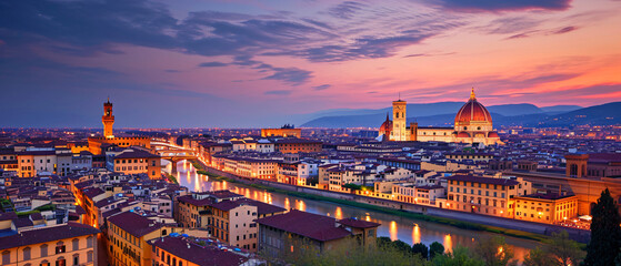 Florence City Beautiful Panorama - obrazy, fototapety, plakaty