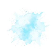 Abstract pattern with blue watercolor cloud on white background. Cyan watercolour water brash splash texture. Vector pastel color paint stain. Blue watercolor background - obrazy, fototapety, plakaty