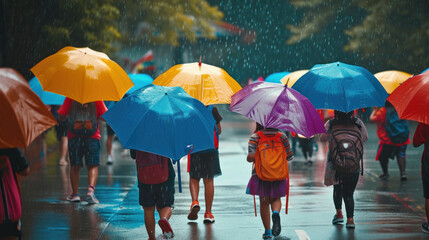 colorful umbrella in the rain - obrazy, fototapety, plakaty