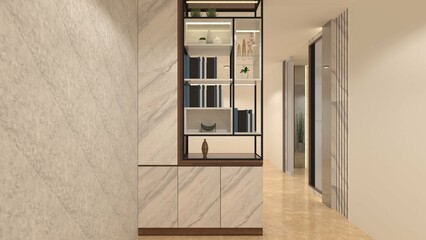 Interior Corridor Design with Modern Divider Cabinet