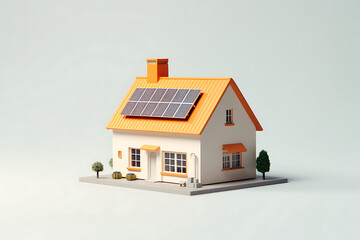 Modell eines kleinen Hauses mit Solarzellen auf dem Dach 