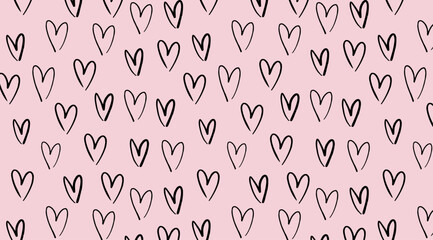 hand drawn hearts on pink background. Valentine's Day seamless pattern. Love symbol. Romantic vector wallpaper for printing or packaging.	