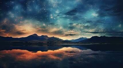 Fototapeta na wymiar The lake at night was full of stars.